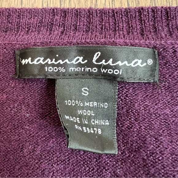 Marina Luna 100% Merino Wool Purple Embellished Short Sleeved Sweater Top - Picture 7 of 11
